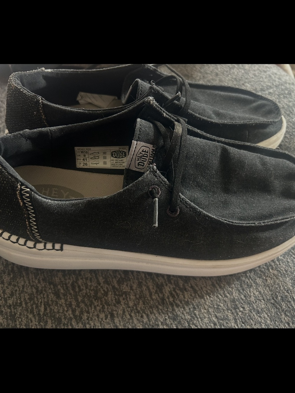 Hey Dude Women's Size 10 Wendy Rise black slip on with white platform sole